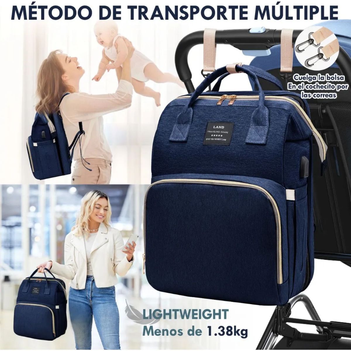 GENERICO - MOCHILA PAÑALERA Y MUDADORA DE BEBE 3 EN 1 PARA  NIÑO - "LA MOCHILA QUE TODO PAPÁ Y MAMÁ NECESITA"