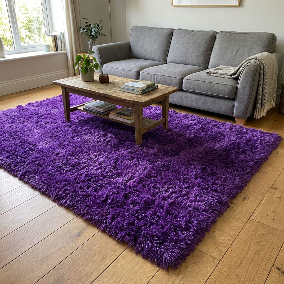 ARMONIA - Alfombra Morada Pelo Largo 240x200 Decorativa