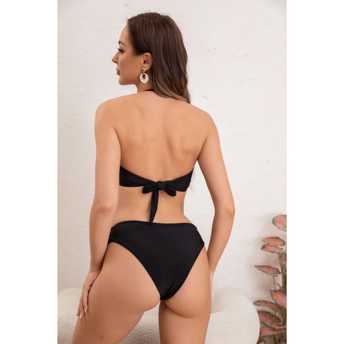 LIKE SHOP - Traje de Baño Mujer Bikini Tiro Alto Top Tirantes 2 Piezas Unicolor 8374