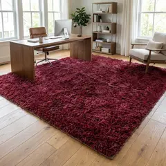 ARMONIA - Alfombra Decorativa Burdeo Pelo Largo 180x200 Oficina