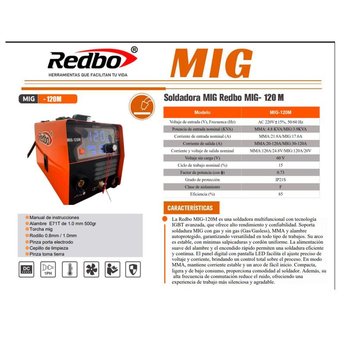 REDBO - SOLDADORA MIG REDBO DIGITAL 120A CONACC  MIG-120M
