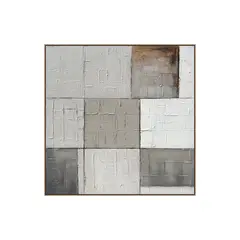 BROOKMAN - Cuadro Decorativo Los Cubos Canvas Pintado a Mano en Gris con Blanco Marco Natural 100x100 cm
