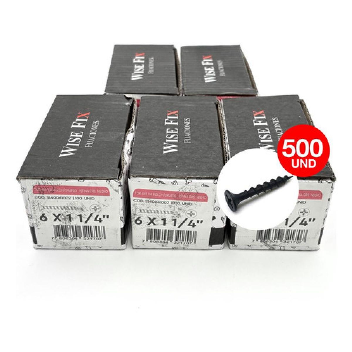 DRL LIGHTING - 5 Cajas Tornillo Volcanita Wisefix Pfina Negro 6x1 14 500u