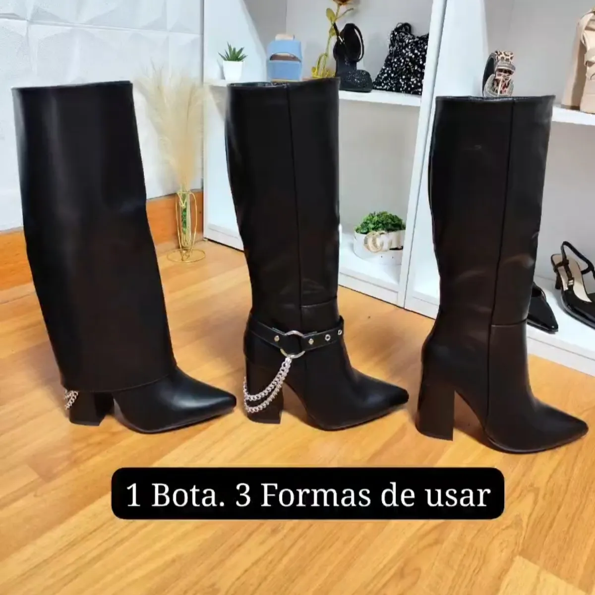 SNOOPY - Elegante Bota Negra Para Mujer Taco Alto en eco cuero M570
