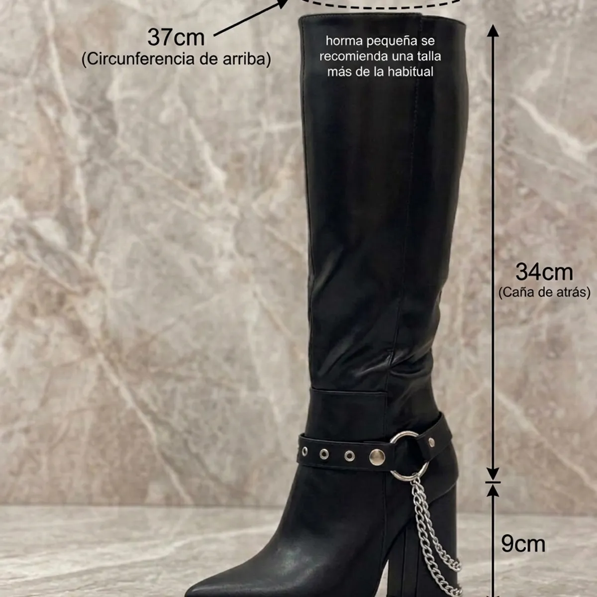 SNOOPY - Elegante Bota Negra Para Mujer Taco Alto en eco cuero M570