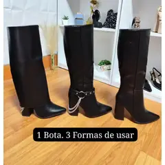 SNOOPY - Elegante Bota Negra Para Mujer Taco Alto en eco cuero M570