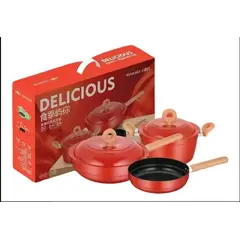 GENERICO - Juego De Batería Wok Olla Sartén 5 Piezas Roca Volcánica