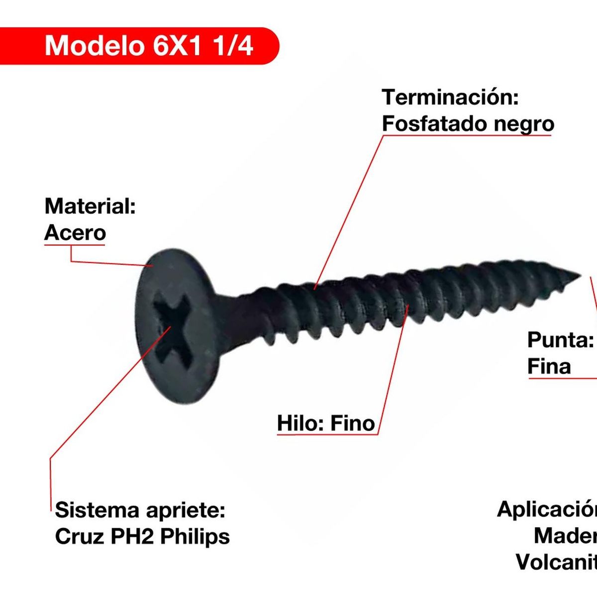 DRL LIGHTING - 5 Cajas Tornillo Volcanita Wisefix Pfina Negro 6x1 14 500u