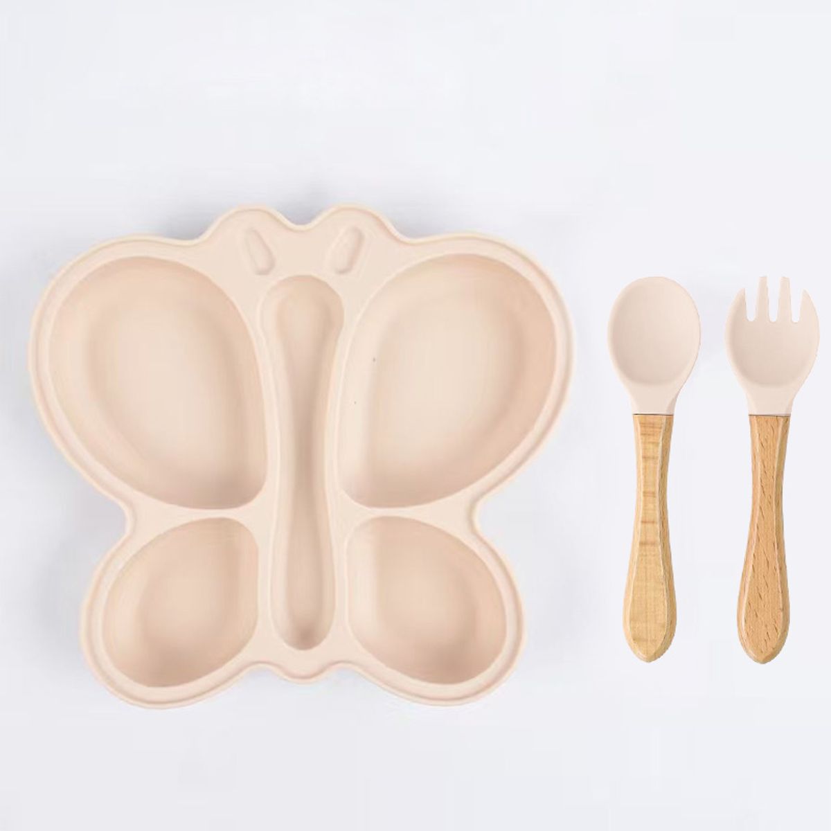 SENSIBLUE - Set Plato de Silicona Mariposa con Cuchara y Tenedor para Bebé