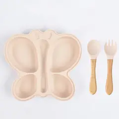 SENSIBLUE - Set Plato de Silicona Mariposa con Cuchara y Tenedor para Bebé