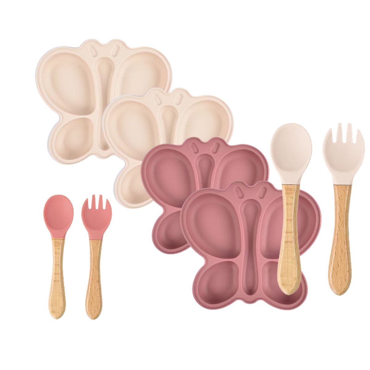 SENSIBLUE - Set Plato de Silicona Mariposa con Cuchara y Tenedor para Bebé
