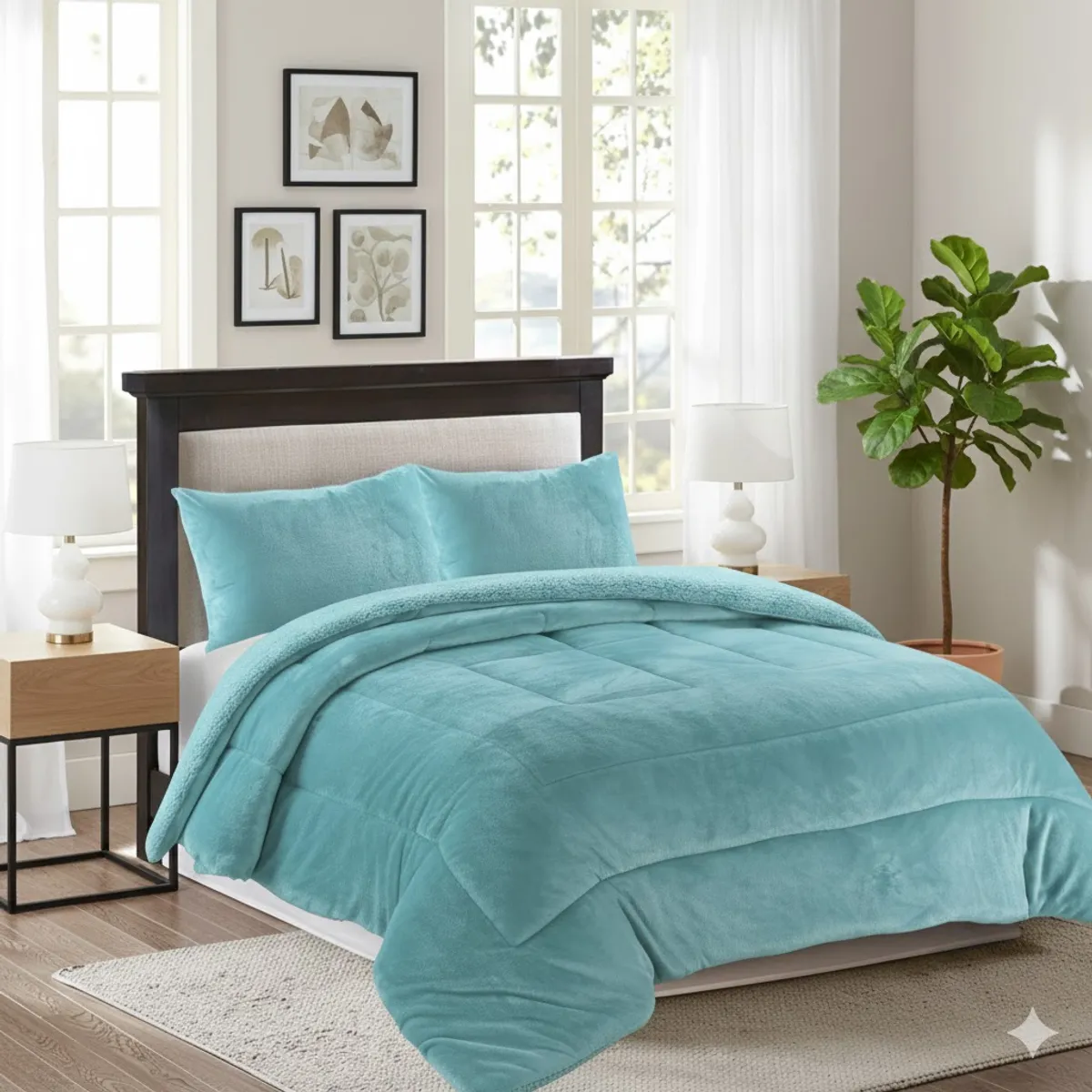 GENERICO - COBERTOR  CELESTE PLUSH KING CON CHIPORRO DE INVIERNO UINICOLOR MODERNO QUITA FRIO FYA