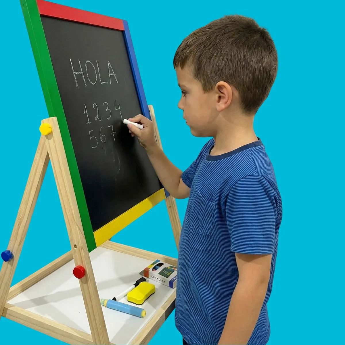 GENERICO - Pizarra Atril Para Niños 2 En 1 Doble Madera + Tiza Y Plumón