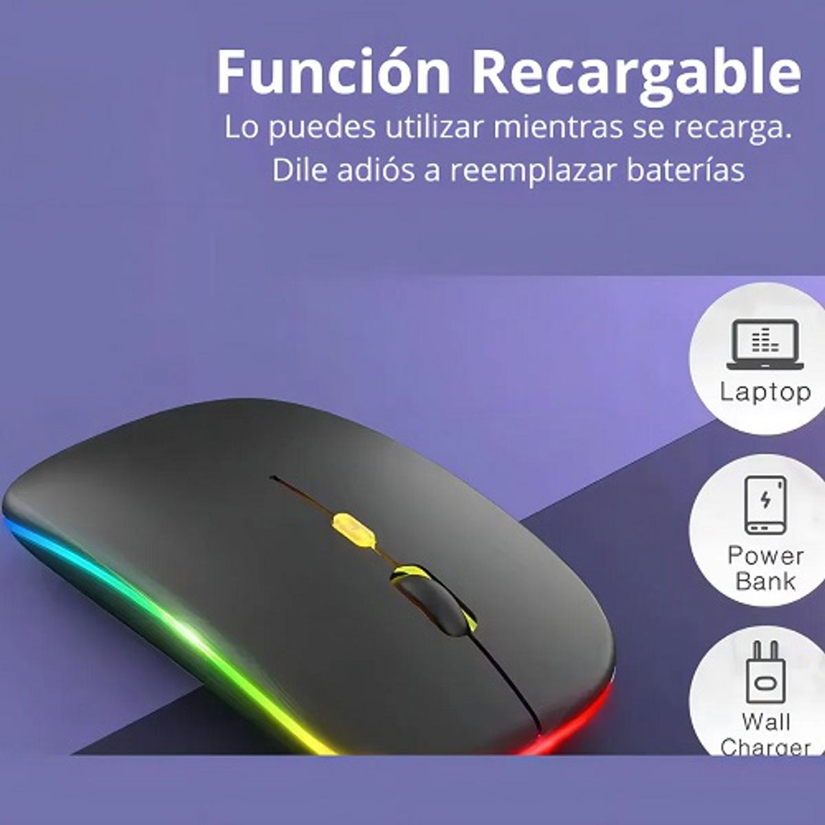 GENERICO - Mouse Inalámbrico Recargable Audeos Dual Bluetooth USB RGB 1600dpi Negro