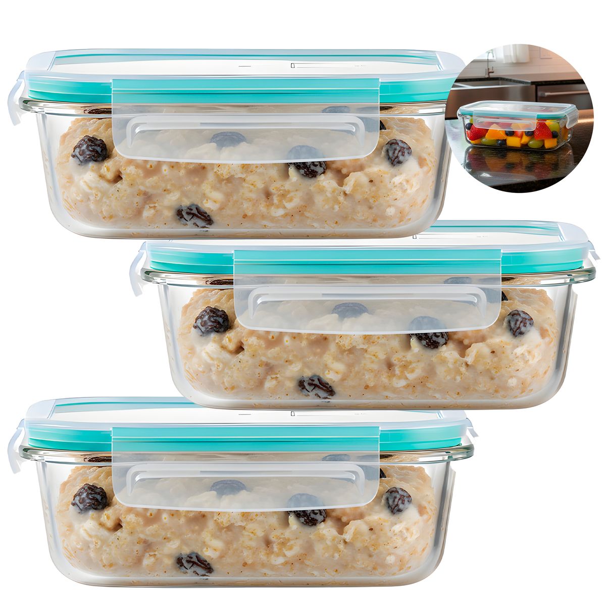 GENERICO - Set 3 Taper Contenedores Herméticos Vidrio Alimento 1500 Ml