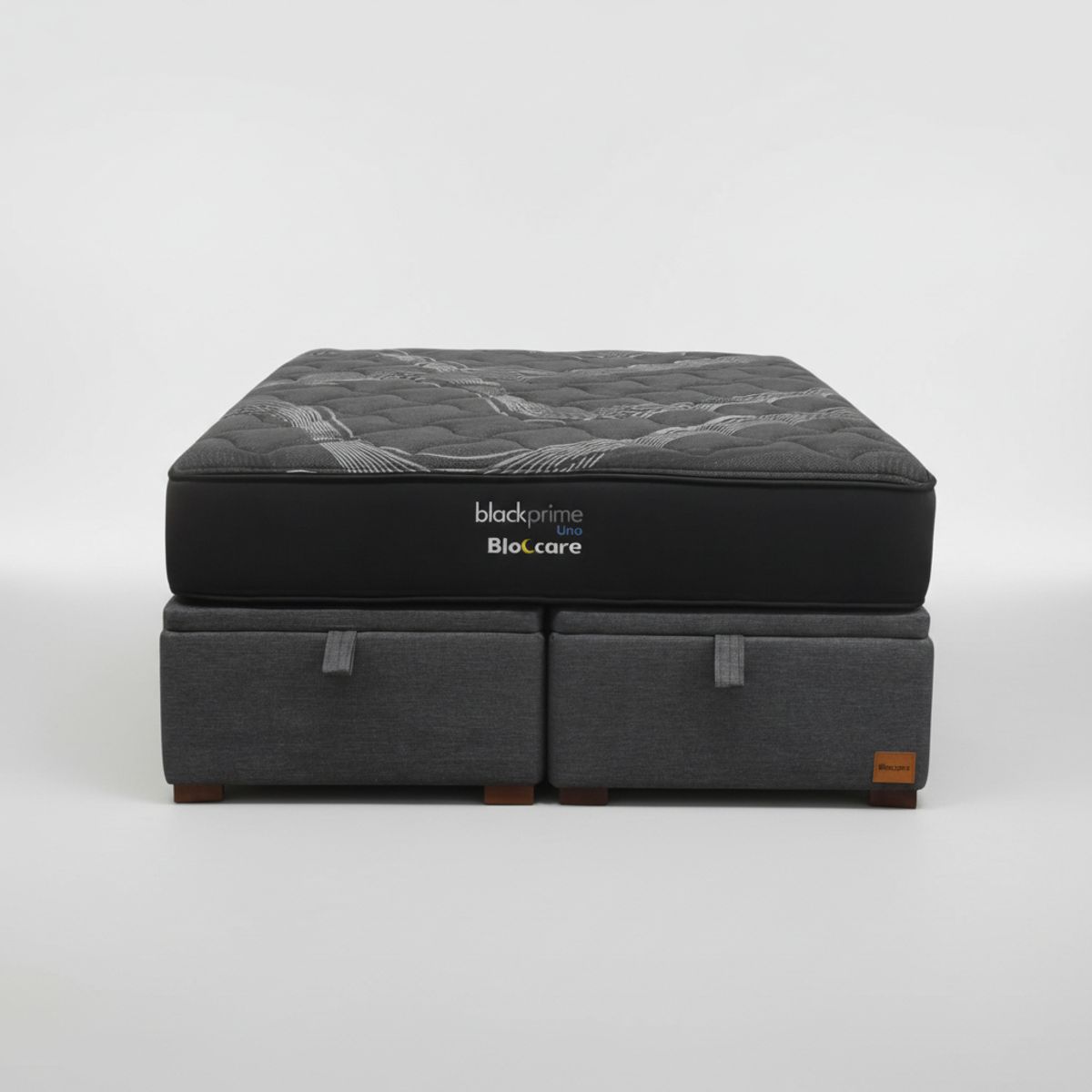 BLOCCARE - Cama Baul 2 Plaza L200 cm + Colchon Black Prime - Modelo Uno / Con Patas De Madera 4.5 cm