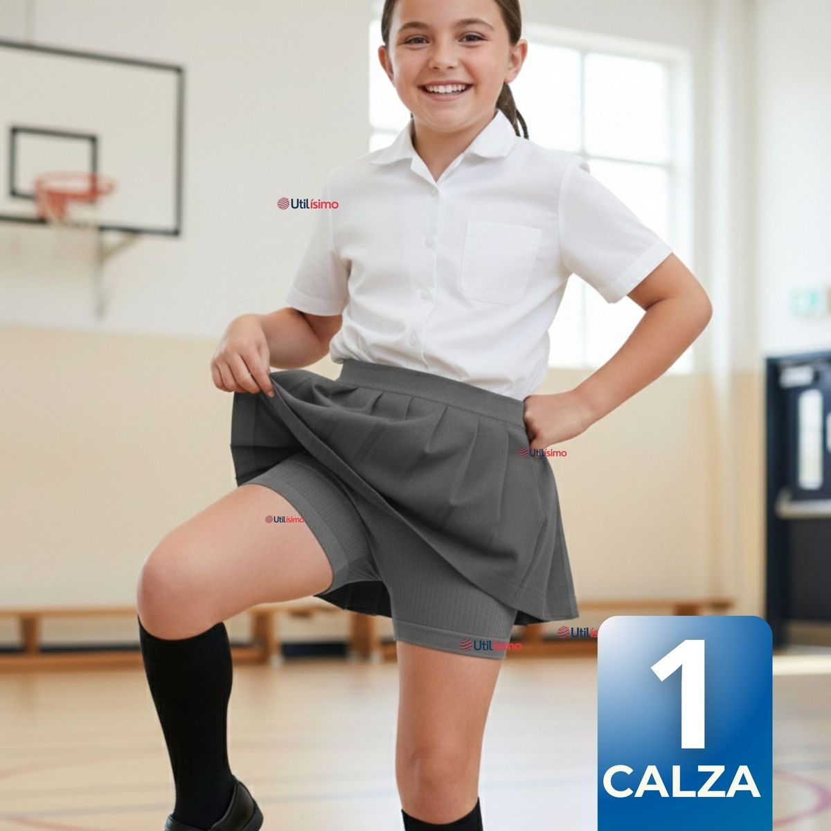 UTILISIMO - Calza Corta Escolar Color Gris Pata Deportivas Niña