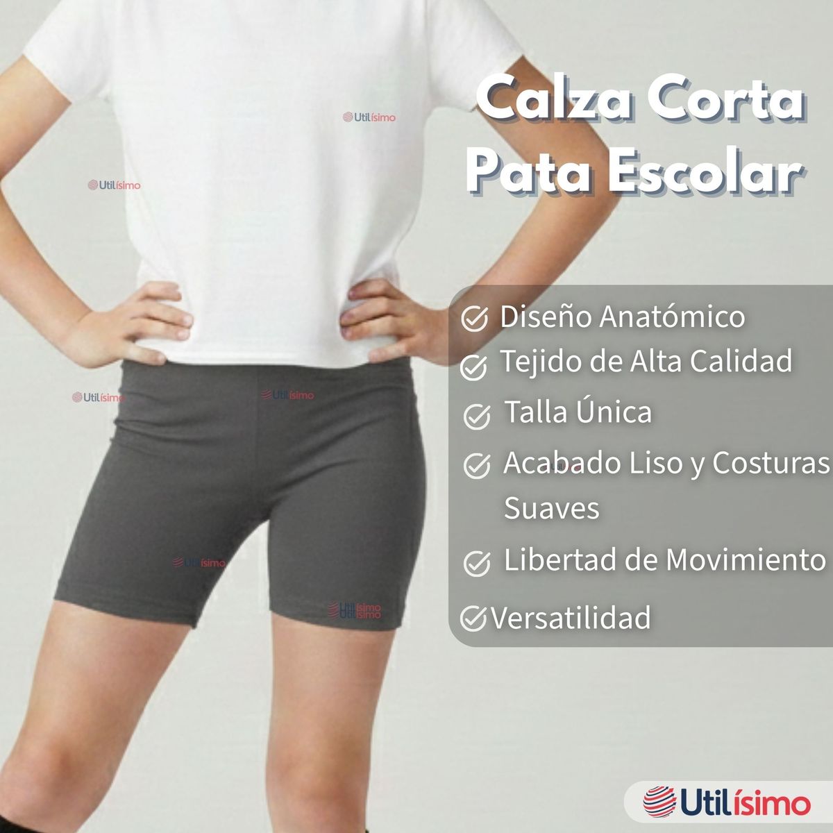 UTILISIMO - Calza Corta Escolar Color Gris Pata Deportivas Niña