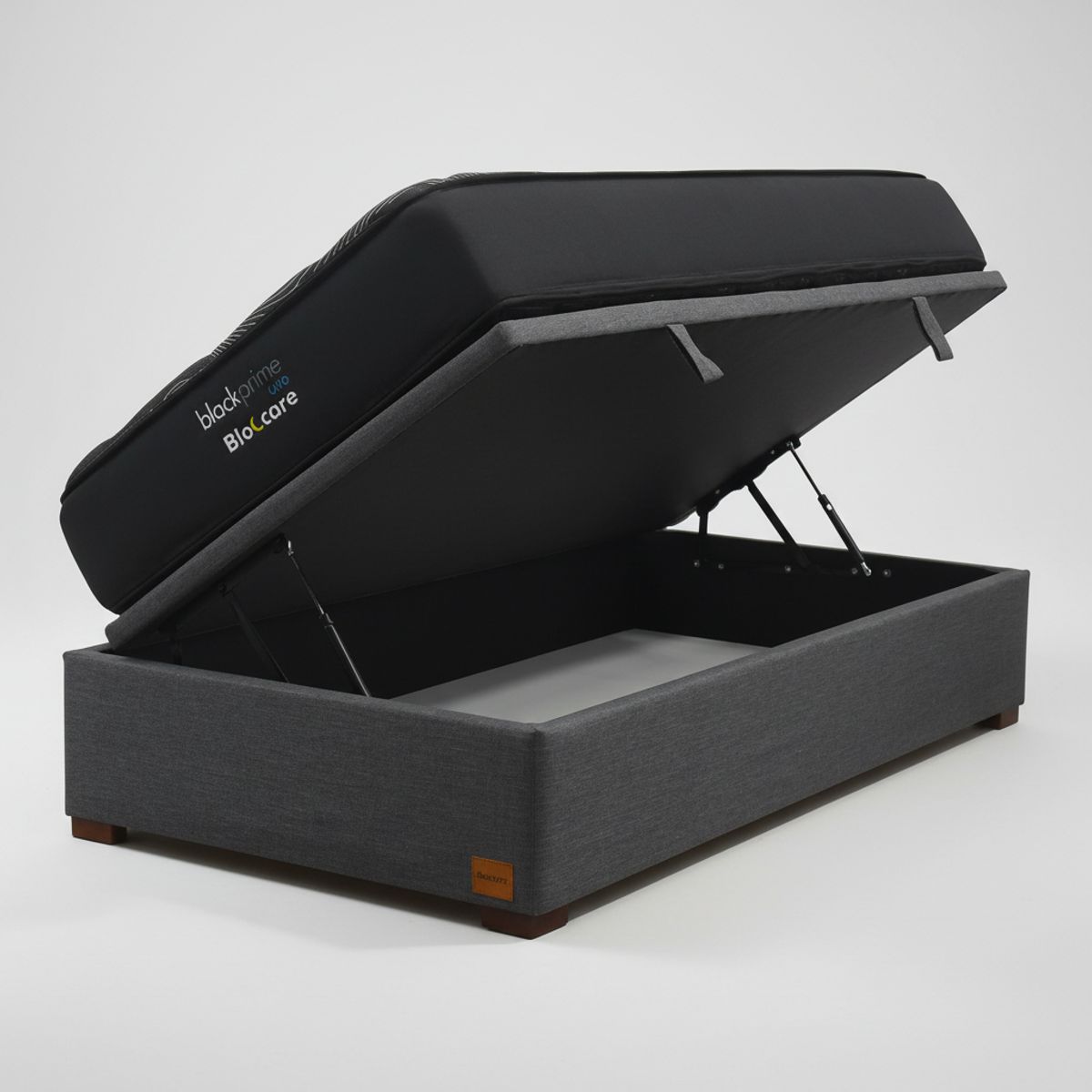 BLOCCARE - Cama Baul 1 Plaza L190 cm+ Colchon Black Prime - Modelo Uno / Con Patas De Madera 4.5 cm