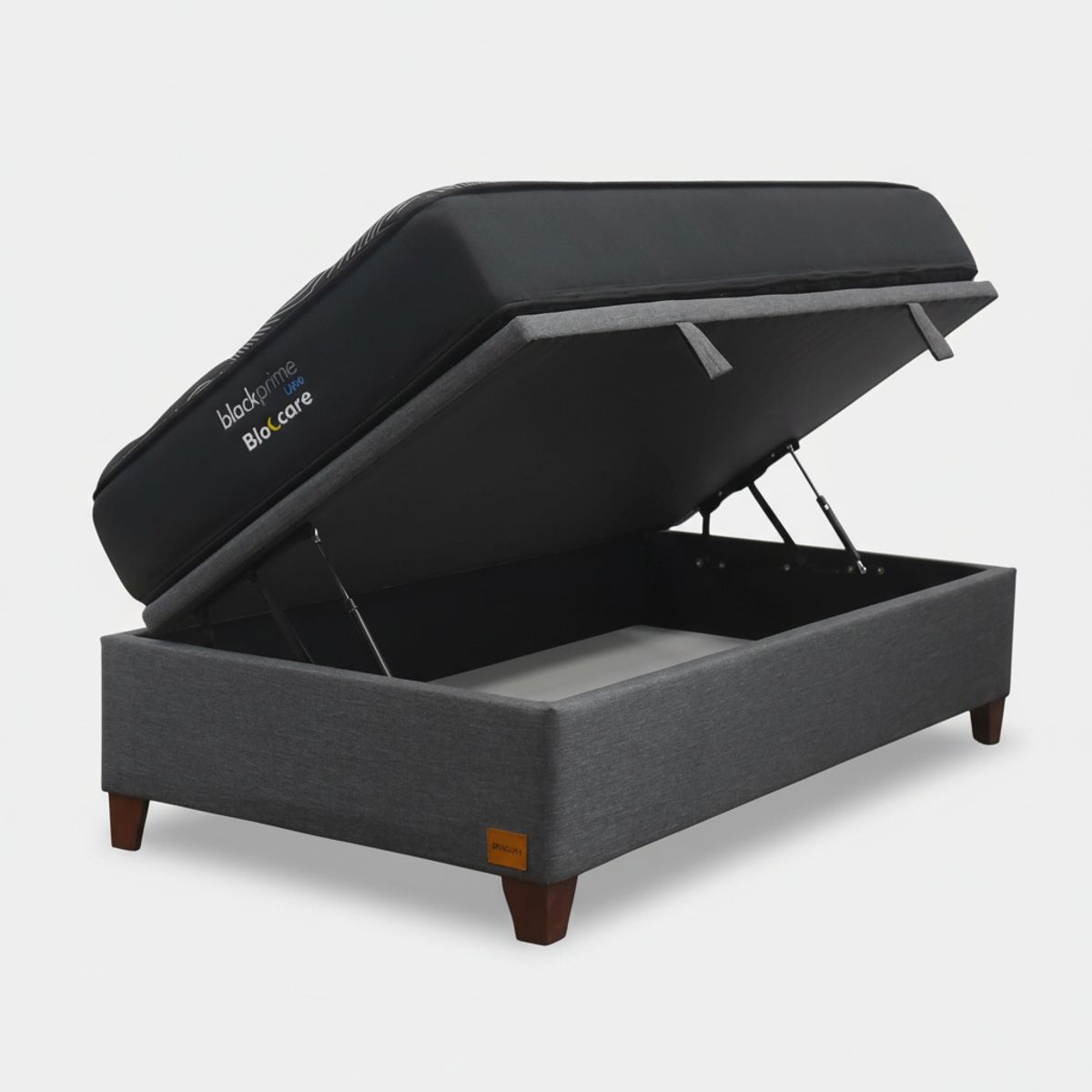 BLOCCARE - Cama Baul 1 Plaza L200 cm + Colchon Black Prime - Modelo Uno / Con Patas De Madera 11 cm