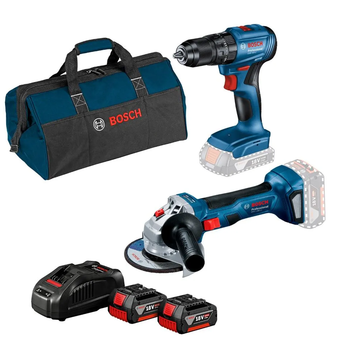 BOSCH - PACK BOSCH 18V TALA PER GSB 185 + ESMERIL 5” GWS - 2 BAT 40AH +CAR+BOLSO