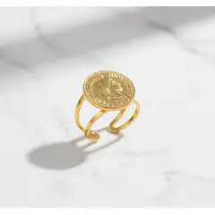 GENERICO - Anillo para mujer ajustable tipo moneda acero inoxidable