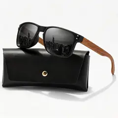POLASUP - Lentes gafas de sol para uso diario Acabado de espejo negro con patillas con vetas de madera