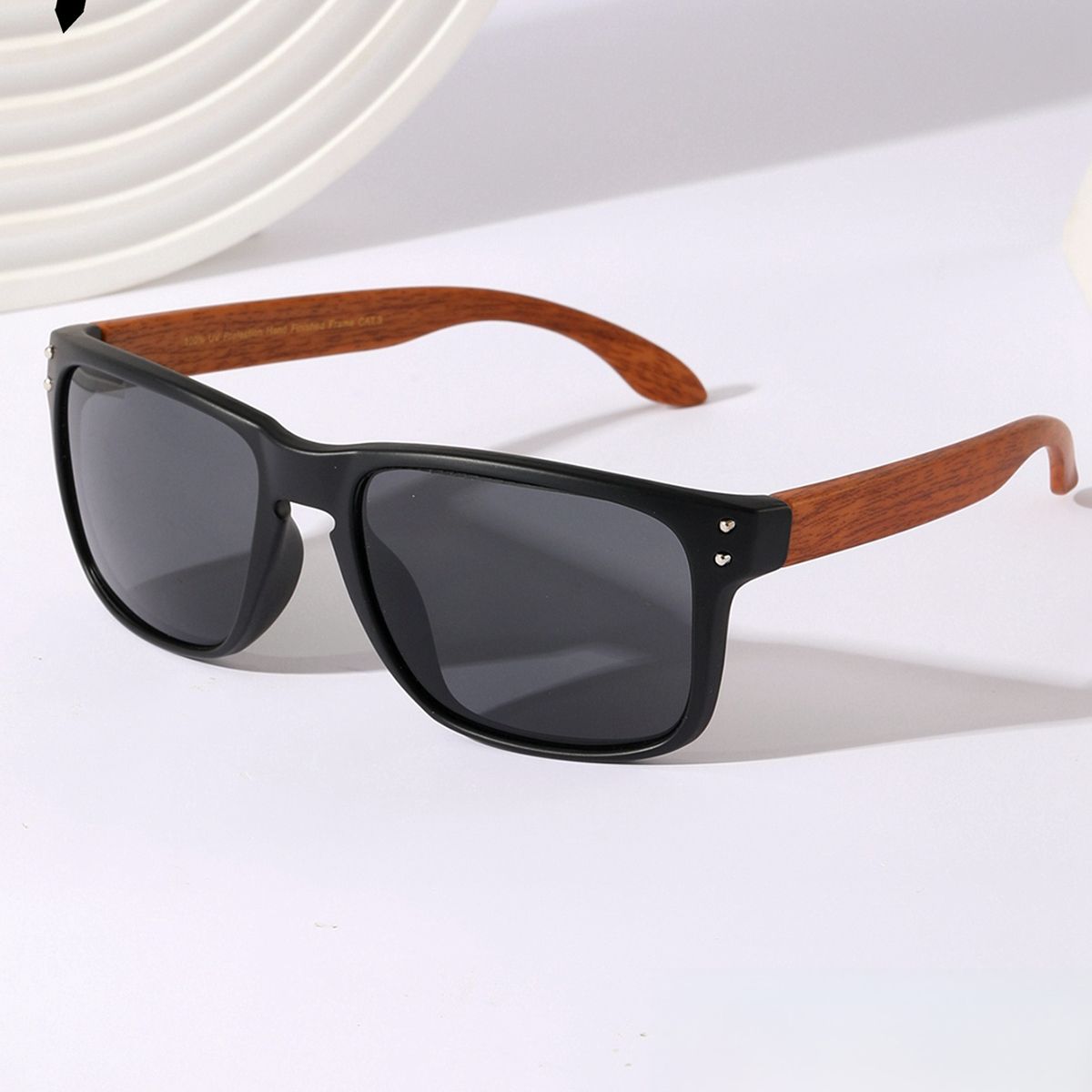 POLASUP - POLASUP lentes gafas de sol para uso diario Acabado de espejo negro con patillas con vetas de madera