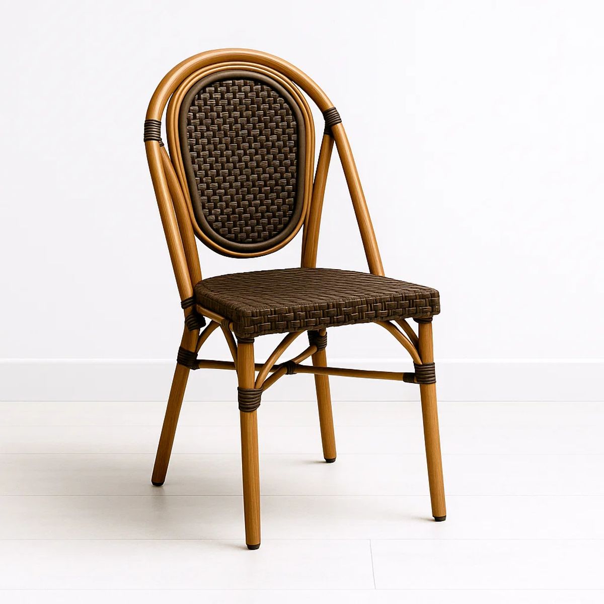 KLIK - Silla de Exterior Estilo Francés con Marco Dorado y Ratán Oscuro