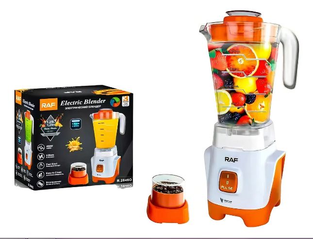 Licuadora + Molienda De Café Jarra Vidrio 125l Raf R2846o Color Blanco Con Naranja