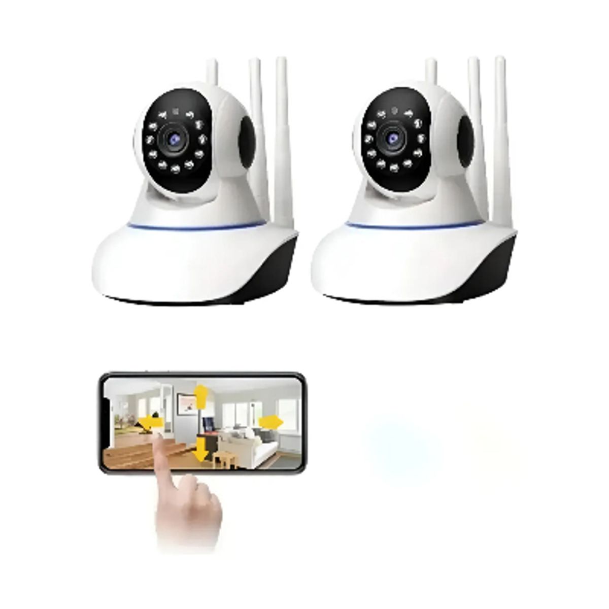 GENERICO - Pack 2 Camara Ip 3 Antenas Wifi Nocturna 360 Motorizada Blanco