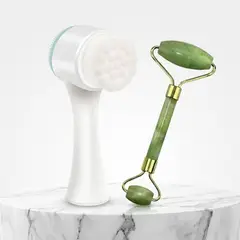 GENERICO - Set Limpieza Facial Cepillo Y Rodillo De Jade Masajeador