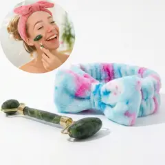 GENERICO - Set Rodillo Facial De Jade Con Cintillo Skincare