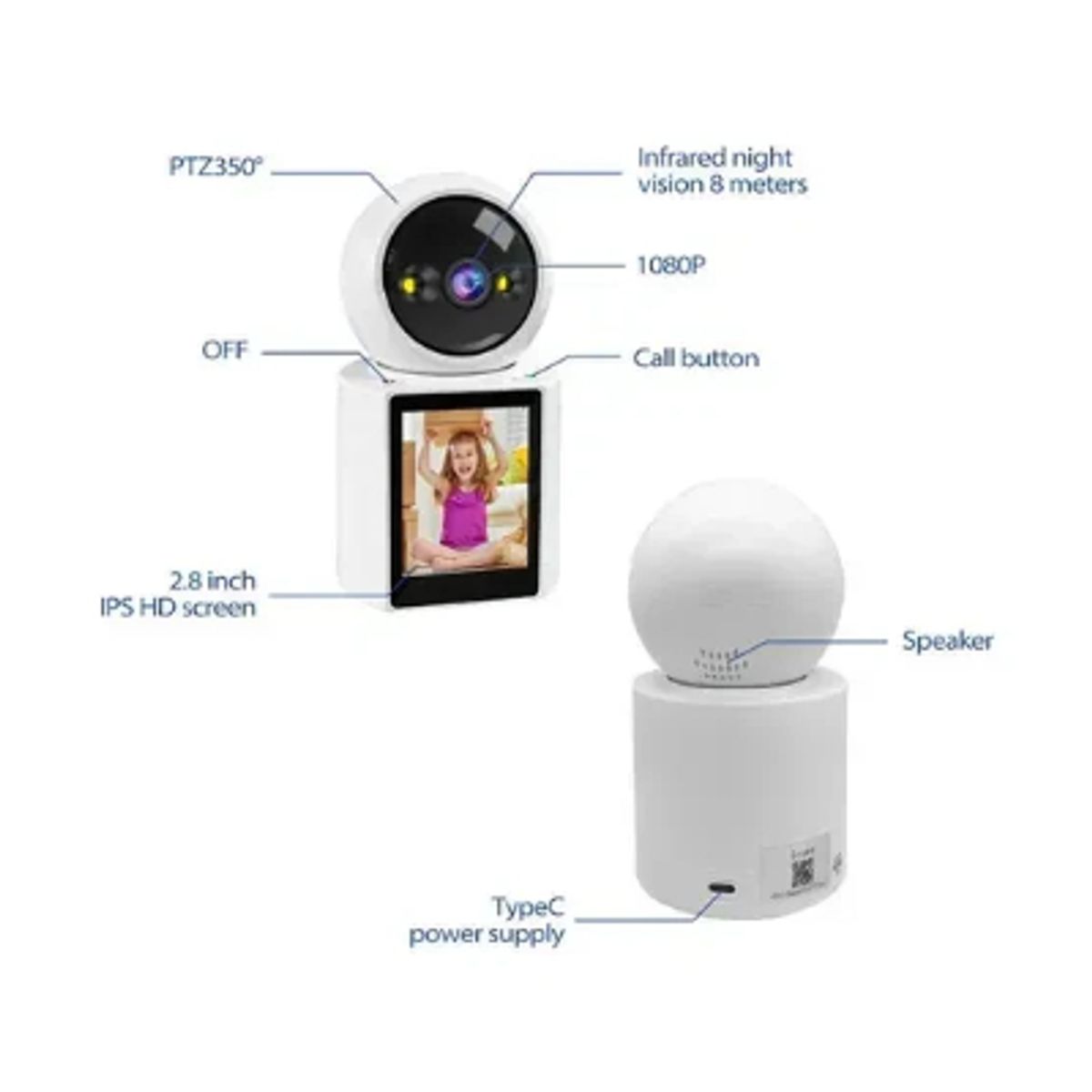 GENERICO - Cámaras De Seguridad Wifi Videollamada Bidireccional 1080p Blanco