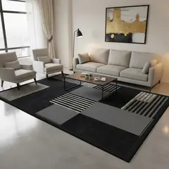 GENERICO - ALFOMBRA RECTANGULAR ANTIDESLIZANTE CON ELEGANTES DISEÑO TETRIS NEGRO Y GRIS 200cmX240cm WYM