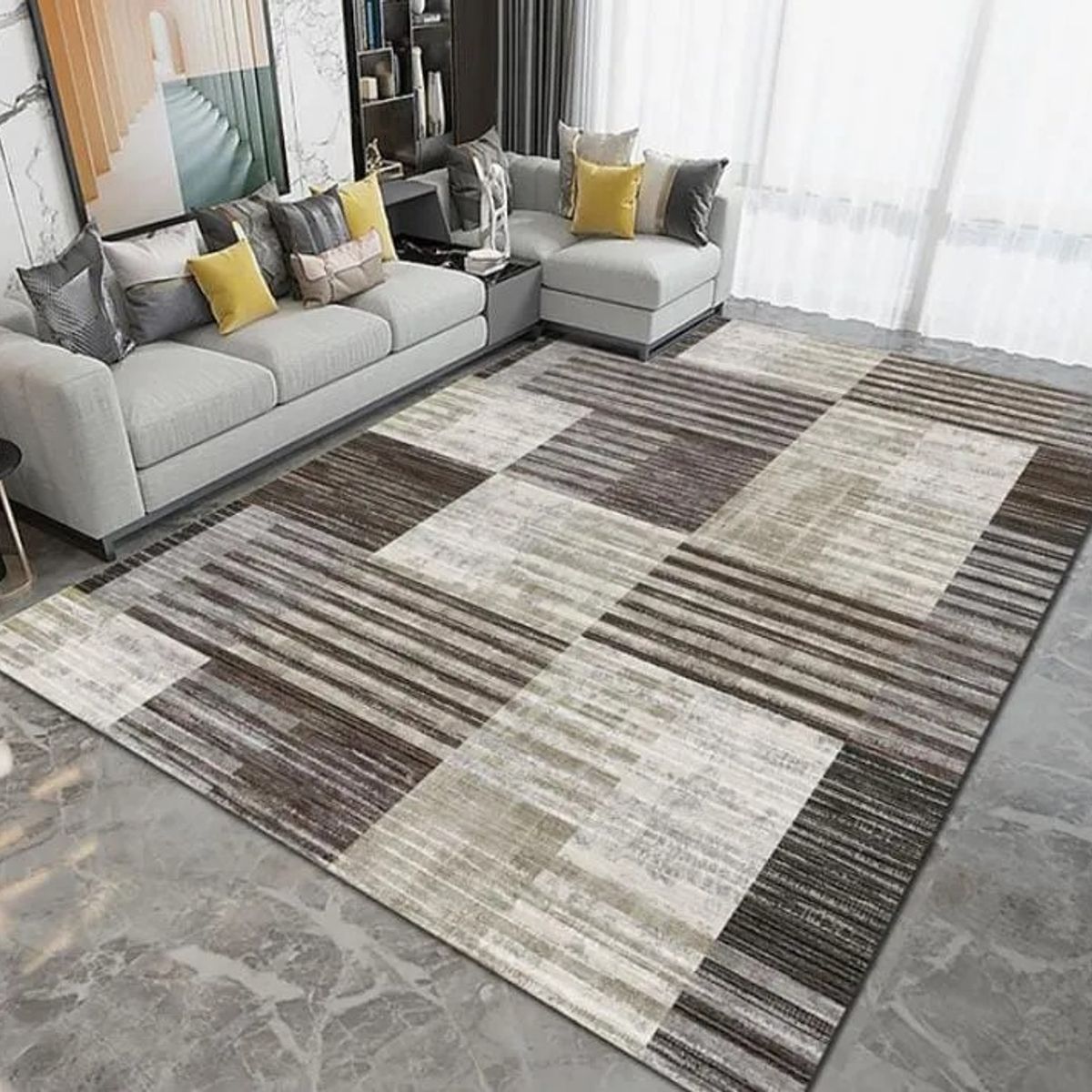GENERICO - ALFOMBRA RECTANGULAR ANTIDESLIZANTE CON ELEGANTES DISEÑO RAYAS CAFE 200cmX240cm WYM