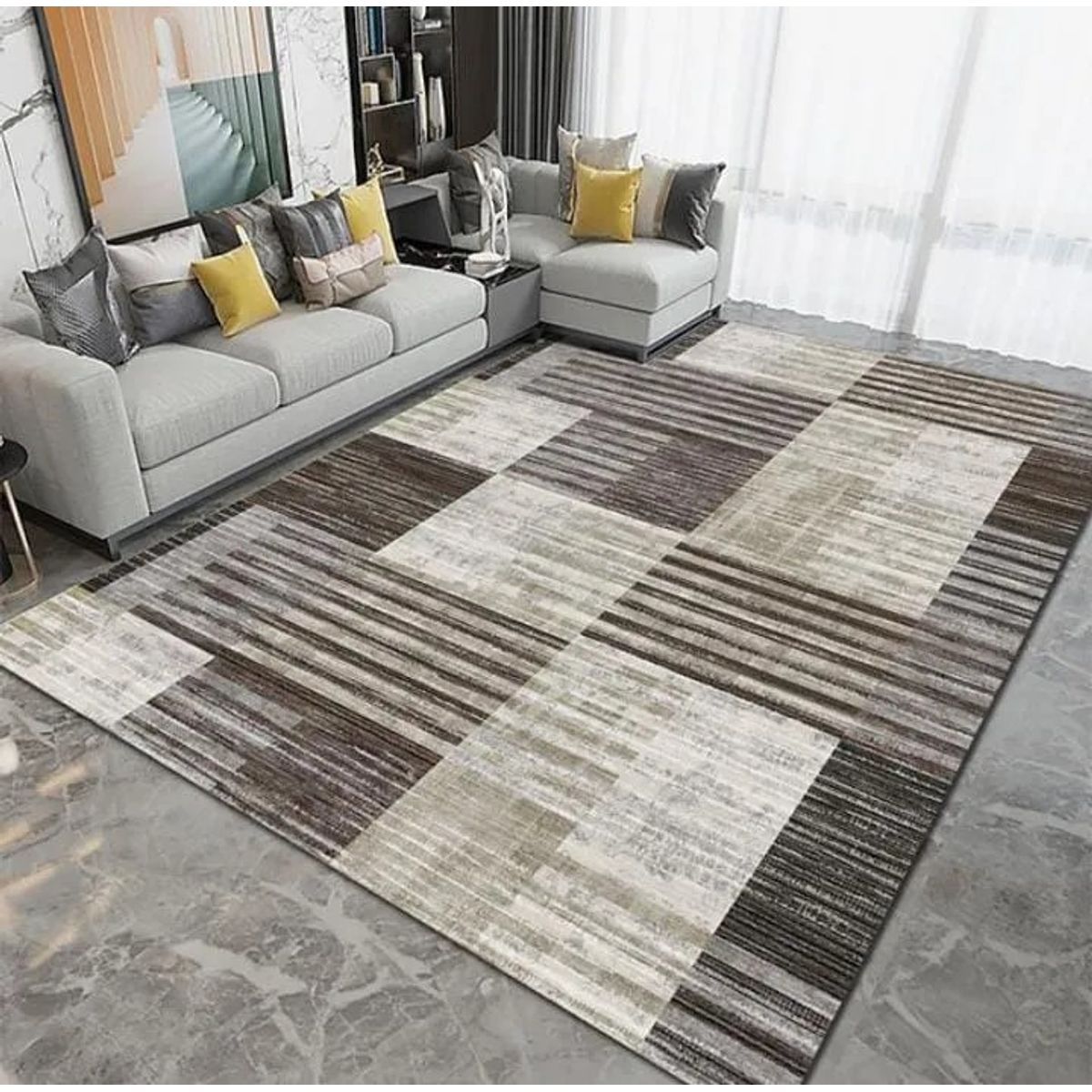 GENERICO - ALFOMBRA RECTANGULAR ANTIDESLIZANTE CON ELEGANTES DISEÑO RAYAS CAFE 200cmX240cm WYM