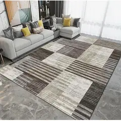 GENERICO - ALFOMBRA RECTANGULAR ANTIDESLIZANTE CON ELEGANTES DISEÑO RAYAS CAFE 200cmX240cm WYM