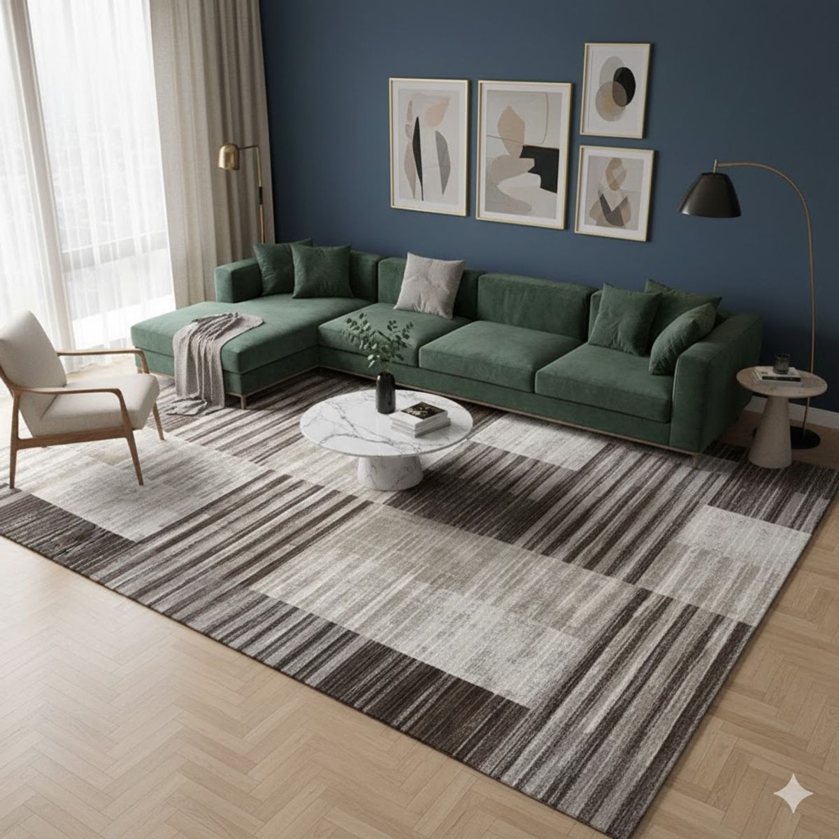 GENERICO - ALFOMBRA RECTANGULAR ANTIDESLIZANTE CON ELEGANTES DISEÑO RAYAS CAFE 200cmX240cm WYM