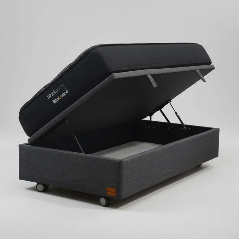 Cama Baul 1.5 Plaza L200 cm + Colchon Black Prime - Modelo Uno / Rueda Logo (Gris)