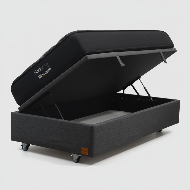 Cama Baul 1.5 Plaza L190 cm + Colchon Black Prime - Modelo Uno / Rueda Deluxe (Gris)