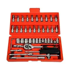 GENERICO - Set Caja Juego Herramienta Dados 46 Piezas Acero Carbono 1/4