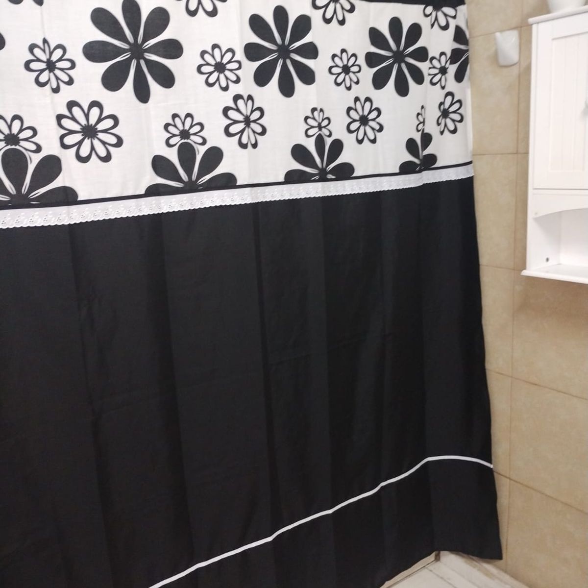 GENTILE - Cortina de Baño Medida Especial Negro flor negra 200×200 cms +14 ganchos