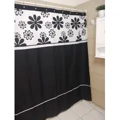 GENTILE - Cortina de Baño Medida Especial Negro flor negra 200×200 cms +14 ganchos