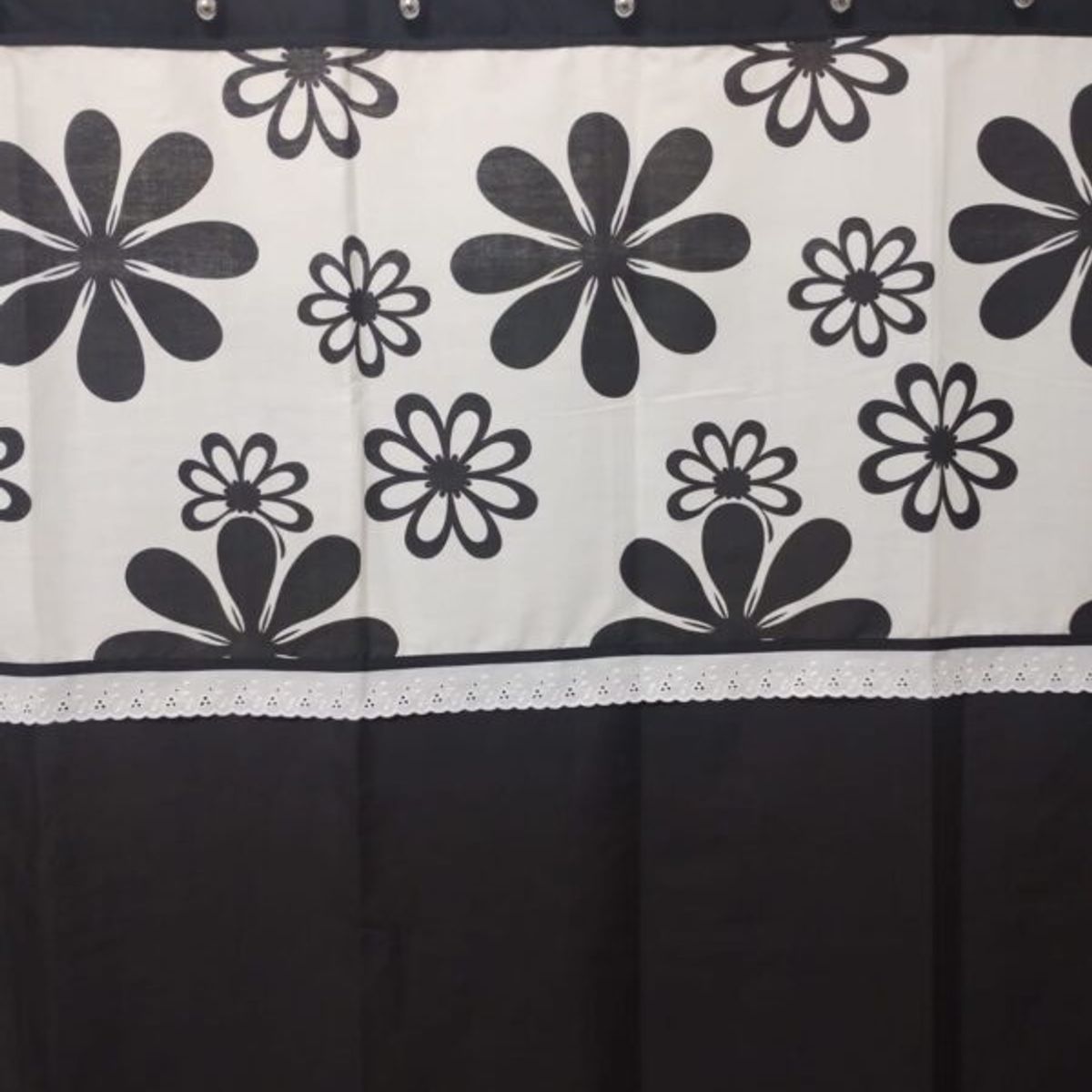 GENTILE - Cortina de Baño Medida Especial Negro flor negra 200×200 cms +14 ganchos