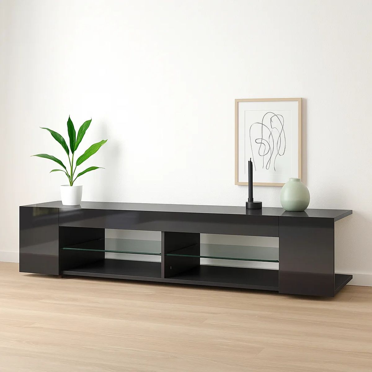 KLIK - Mueble de TV Moderno Negro con Luces LED y Compartimentos