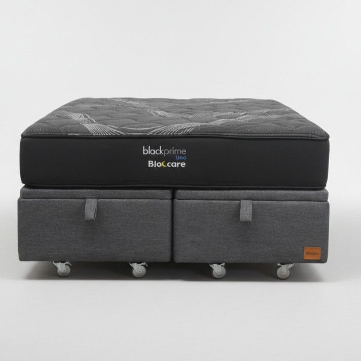 Cama Baul 2 Plaza L200 cm + Colchon Black Prime - Modelo Uno / Rueda Pyton (Gris)