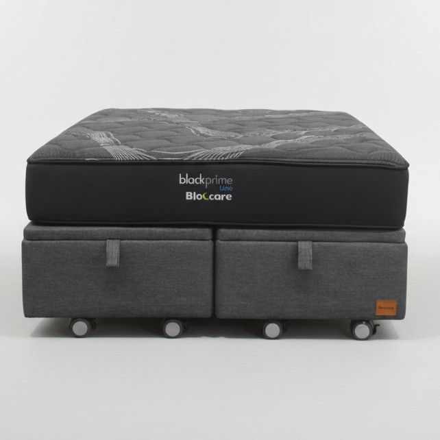 Cama Baul 2 Plaza L200 cm + Colchon Black Prime - Modelo Uno / Rueda Logo (Gris)