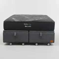 BLOCCARE - Cama Baul 2 Plaza L200 cm + Colchon Black Prime - Modelo Uno / Rueda Logo (Gris)