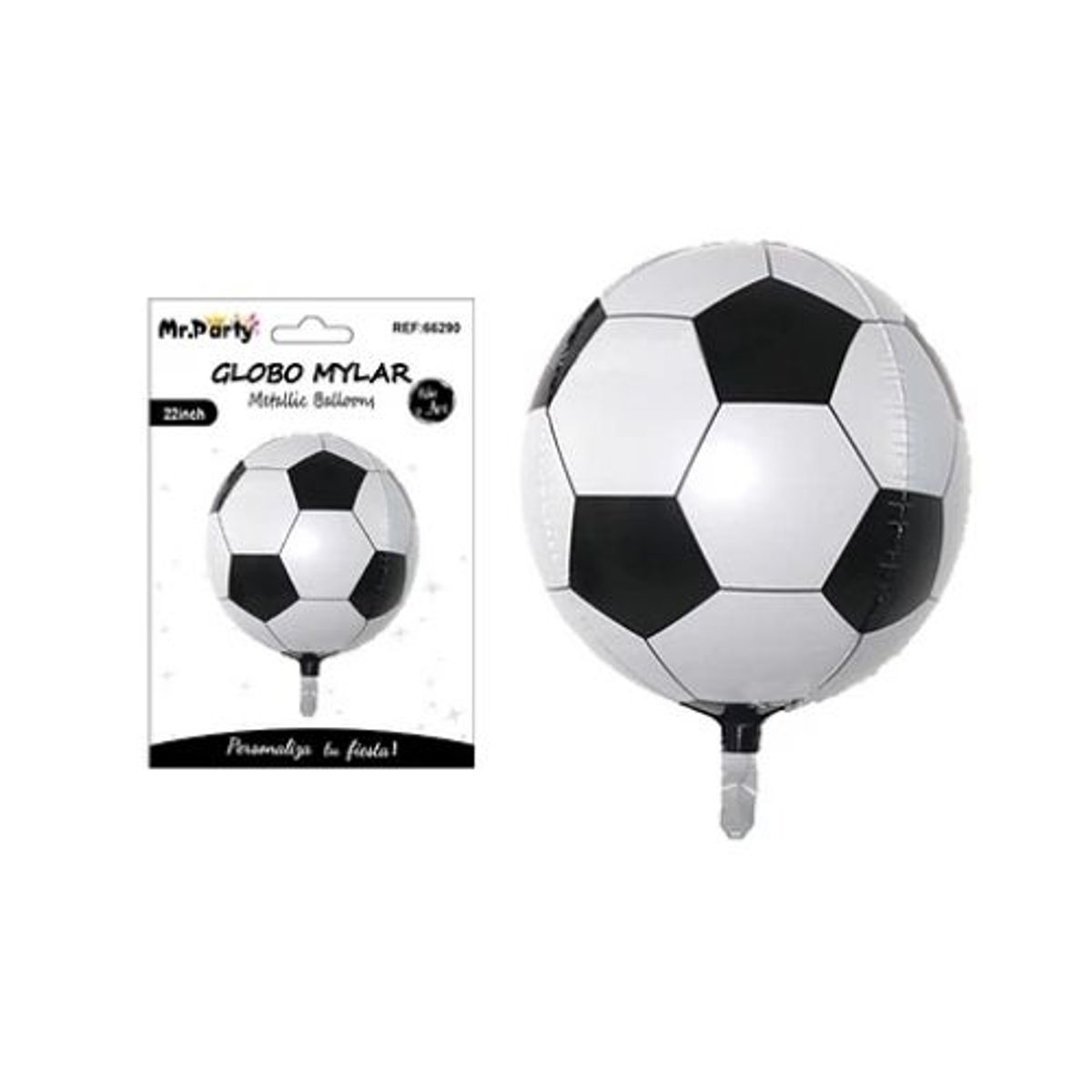 GENERICO - Globo metalizado 4D fútbol negro y blanco 45cm